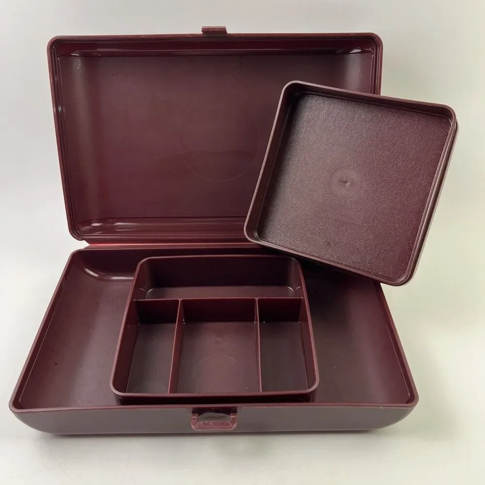 Vintage Brown Tupperware Personal Valet Travel/Food Case Organizer Good Shape!